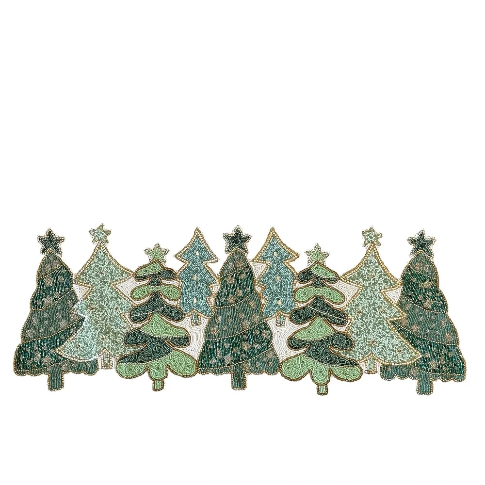 Christian Lacroix Christmas Tree Beaded Table Runner Centerpiece 13x36 Green NEW